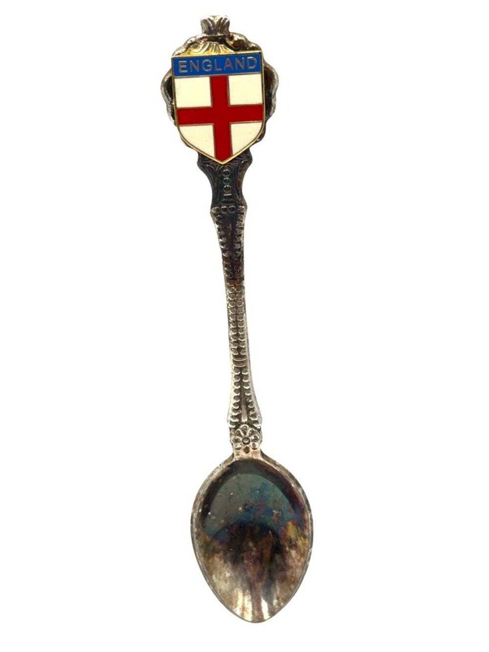 Vintage England Souvenir Spoon With Enamel Red Cross Shield Design Silver-Plated
